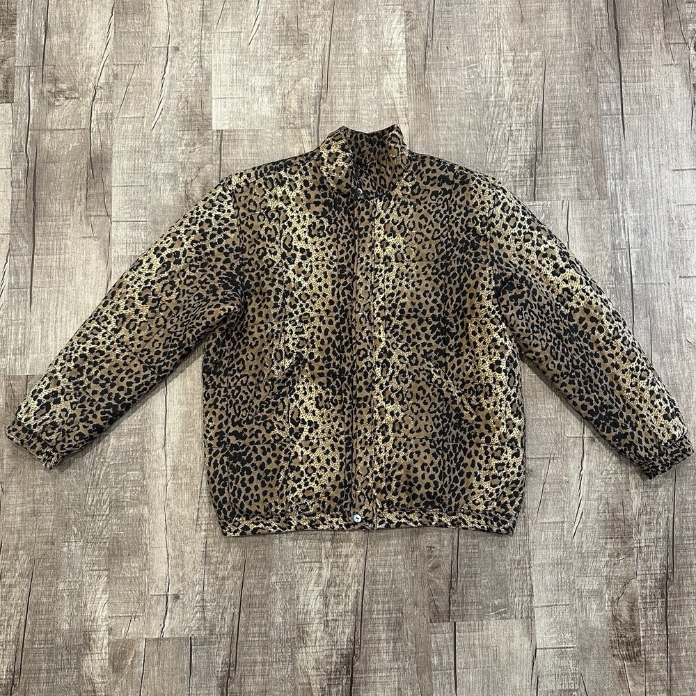 Glitzy Rags Vintage Leopard Print Puff Jacket Buttons Pockets‎ USA Womens Size S